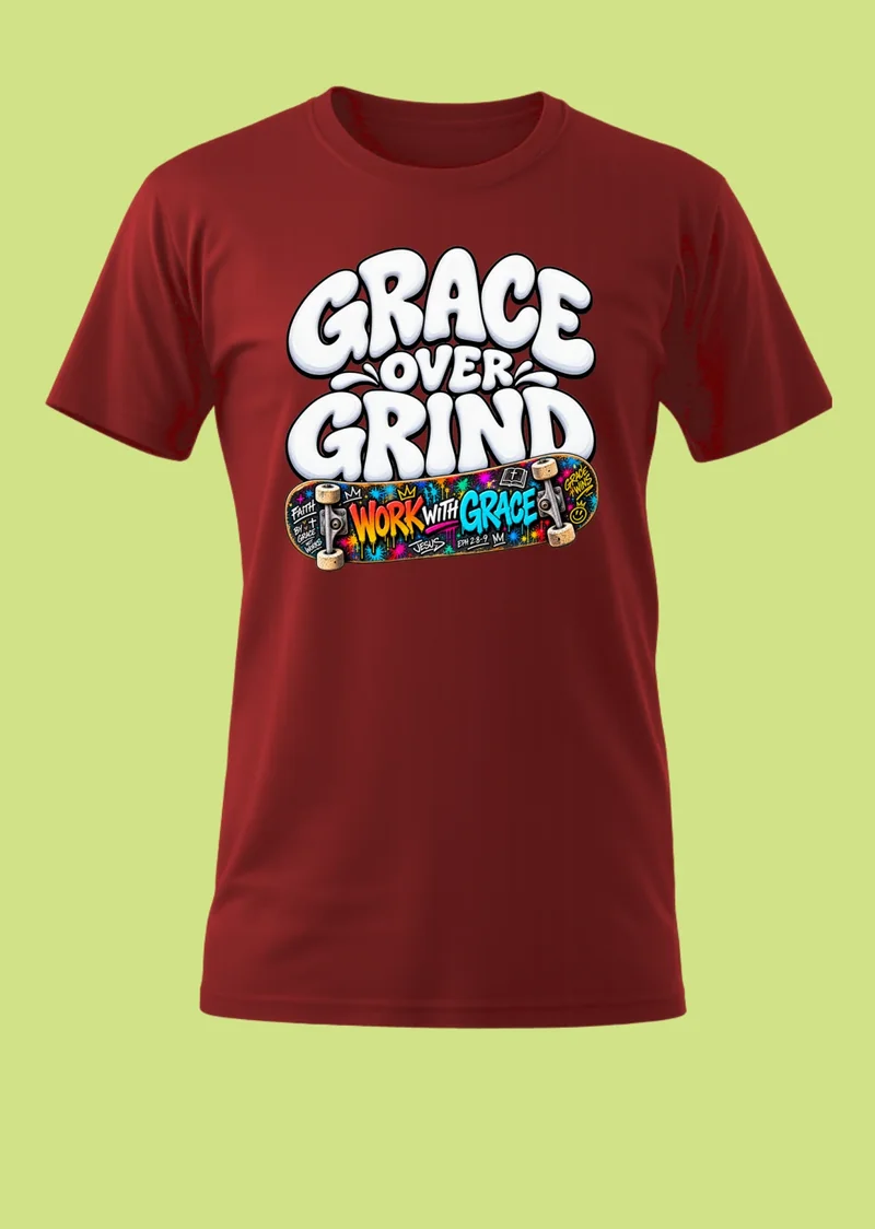 BCM Crew Neck T-Shirt — Grace Over Grind — Burgundy